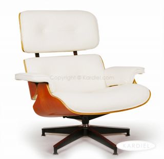 Lounge Chair Ottoman Cream White Cherry Leather Plywood Modern Black Base