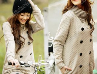 Korea Fashion Womens Grid Knitting Top Long Coat Jacket 3 Colors