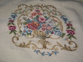 Exquisite XL Vtg Petite Point Floral Needlepoint Wool Chair Bench Stool Cover