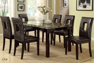 New 7pc Lansing Faux Marble Top Espresso Finish Wood Dining Table Set w Chairs