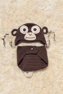 Handmade Brown Beige Monkey Orangutan Newborn Baby Knit Hat Nappy Photo Prop