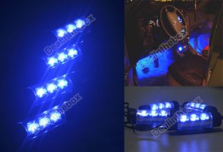 4X 3LED Car Charge 12V Glow Interior Decorative 4in1 Atmosphere Light Lamp Blue