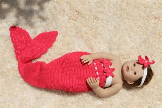 Handmade Crochet Mermaid Tail Headband Newborn Baby Photo Prop Watermelon Red