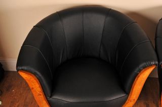 Pair Art Deco Blonde Walnut Club Chairs Sofa Armchairs