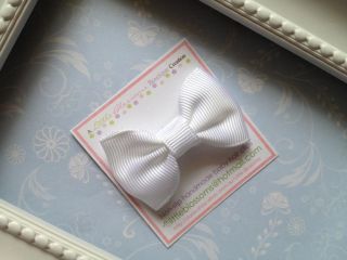 White Bow Non Slip Newborn Baby 3cm Snap Hair Clips Handmade Wedding 1st B Day
