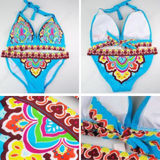 Ethnic Style Printing Secret Bikini Up Bottom Swimsuit Bathing Suit Swimwear New