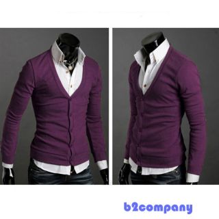 New Men's V Neck Slim Fit Cardigan Cotton Casual Shirt Long Sleeve Button Front