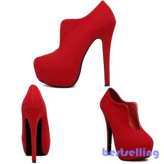 Sexy Women Suede Concealed Platform Ankle Stiletto Super High Heel Court Shoes