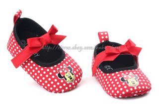 Baby Girls Red White Minnie Mouse Soft Sole Shoes Size Newborn to 18 Months