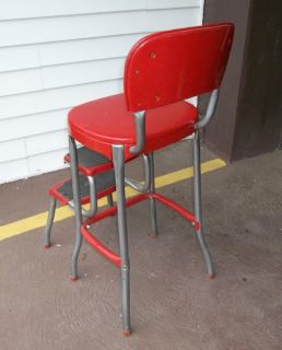 Original Vintage Mid Century Retro 1950 Cosco Red Chrome Step Stool Chair Stool