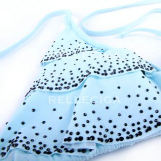 New Sexy Swimwear Ruffle Silky Soft Bikini Halter Padded Swimsuit Rhinestone