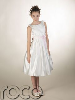 Girls Ivory Dress with Baby Pink Waistband Wedding Flowergril Communion Dresses