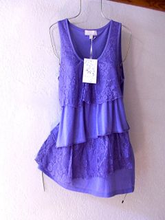 New Iris Blue Lavender Purple Tiered Lace Blouse Shell Tank Top 4 6 s Small