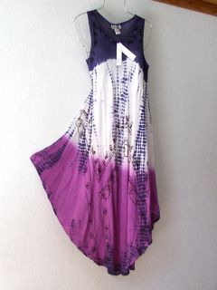 New Navy Blue White Orchid Purple Tie Dye Peasant Boho Beach Dress 16 18 14 XL