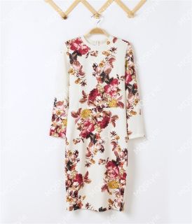 Womens European Fashion Flower Print Chic Short Sleeve Bodycon Dress B3557SE