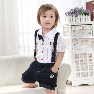 2 Pcs Boy Gentleman Baby Short Top Pant Set Suit Outfit Clothing Infant Clothes