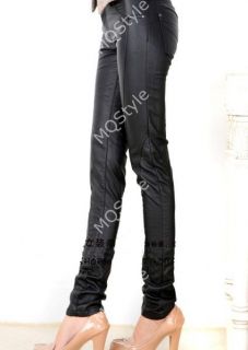 New Womens European Fashion Slim PU Leather OL Pencil Pants 2 Colors B2712C