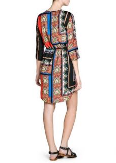 Womens European Fashion Crewneck 3 4 Sleeve Totem Print Mini Dress B4127