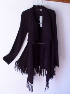 New Long Black Fringe Cardigan Duster Knit Wrap Sweater Coat Top 8 10 M Medium