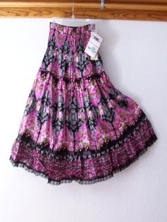New Lapis Long Pink Calico Rose Lace Peasant Boho Maxi Dress Skirt 4 6 2 s Small