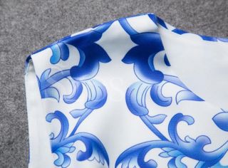 New Womens Chinese Fashion Blue White Porcelain Sleeveless Chiffon Dress B2072