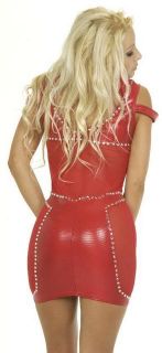 Rhinestone Studded Super Hot Red Wet Look Mini Dress M