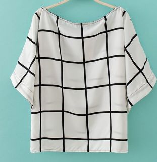 Summer Grid Print Loose New Causal Europe Stylish Blouse Women T Shirt Top
