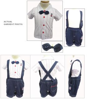 6 24M Baby Boy 3 Pcs Set Shirt Dungarees Shorts Bow Tie 4 Wedding Summer