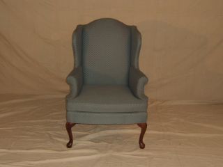 Sherrill Chair Wingback Blues Whites Queen Anne Vintage Upholstery Wood