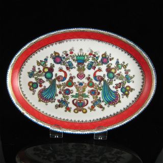 Arta Austria Hand Made Enamel Tray Oval Turquoise Exotic Peacocks Colors Vintage