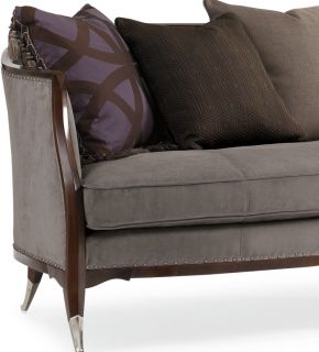 Ellis Designer's Art Deco Wood Trim Fabric Sofa Couch Chair Set Living Room