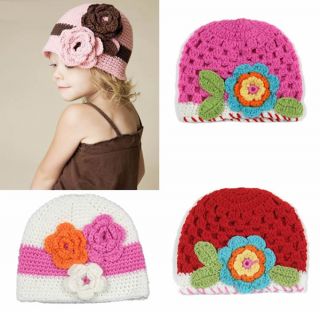 1pc Girl Kid Toddler Baby Handmade Crochet Knit Flower Hat Cap Beanie Photo Prop