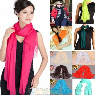 New Fashion Style Lady Oblong Pure Color Chiffon Shawl Silk Scarf 11 Colors US