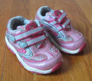 Stride Rite Baby Superball Pink Velcro Sneakers Sz 5W Silver Girls Shoes 5 Wide