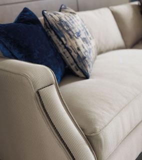 Alena Designer's Art Deco Wood Trim Gray Fabric Sofa Couch Chair Set Living Room