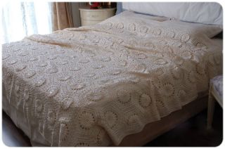 Gorgeous Hand Crochet Bead Decorated Cotton Bedspread