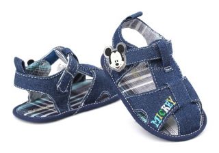 Baby Boy's Mickey Mouse Denim Sandals Crib Shoes Size 0 6 6 12 12 18 Months