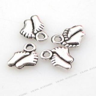 100 Antique Silver Foot Charms Beads Pendants 150239