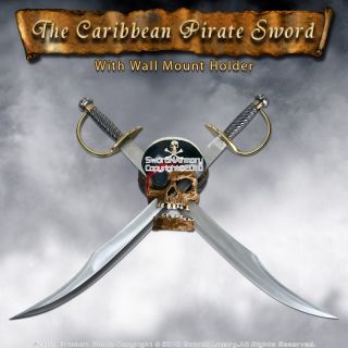 Caribbean Pirate Sword Hanger Skull Wall Mount Holder