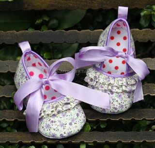 Pretty Purple Ribbon Tie w Trim Ballerina Slippers Baby Girls Shoes Size 1 2 3