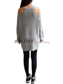 Sexy New Curved Cut Out Shoulder V Neck Long Sleeved Jumper Knitted Sweater