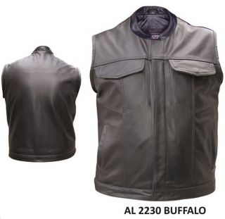 Mens Conceal Buffalo Leather Motorcycle Biker Outlaw Club Vest Gun Pockets