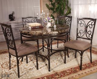 New 5pc Clairton Elegant Faux Marble Top Copper Bronze Metal Dining Table Set