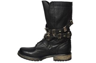 Steve Madden Womens Mid Calf Boots Bekket Black Leather Sz 8 M