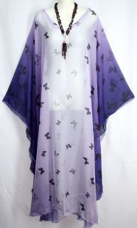 New Women Butterfly Sheer Silk Chiffon Caftan Tunic Dress Plus Size Ladies 5X 6X