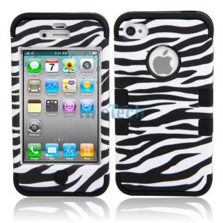 Zebra Black White Hybrid Rugged Rubber Matte Hard Case Cover for iPhone 4 4S 4G