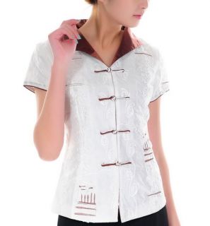 Pink White Chinese Women's Shirt Top Blouse Sz M L XL XXL XXXL