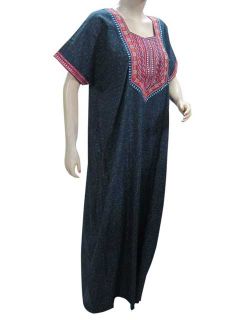 Evening Nighty Long Maxi Dress Fine Cotton Embroidered Caftan Blue Kaftan XXL