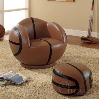 Kid Children Baseketball Chair Ottoman Two Pieces Sporty Faux Leather Chair New