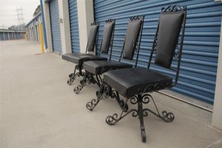 Vtg Hollywood Regency Wrought Iron Chairs Set of 4 Mid Century Spanish Revival